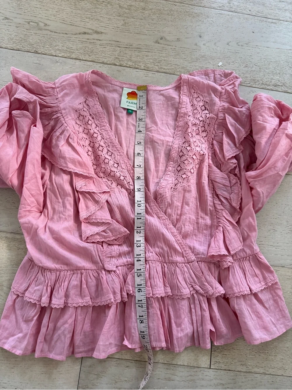FARM Rio Puff-Sleeve  Blouse in Pink XL